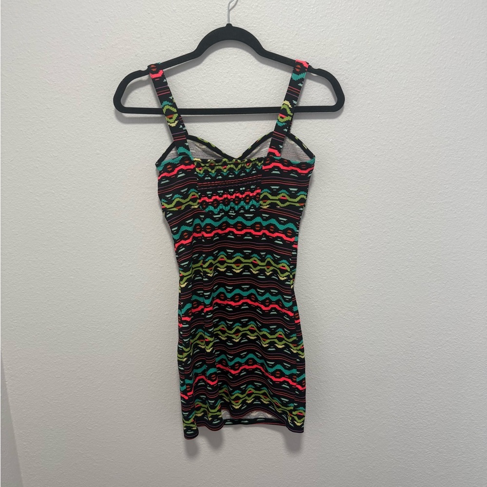 H&M Black Multicolor Patterned Mini Bodycon Dress Size 6 - Picture 4 of 5